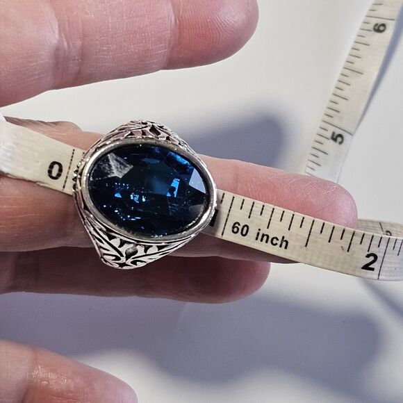 Silver Tone Blue Oval Faceted Rhinestone Ring Size 10.5 - Picture 6 of 10